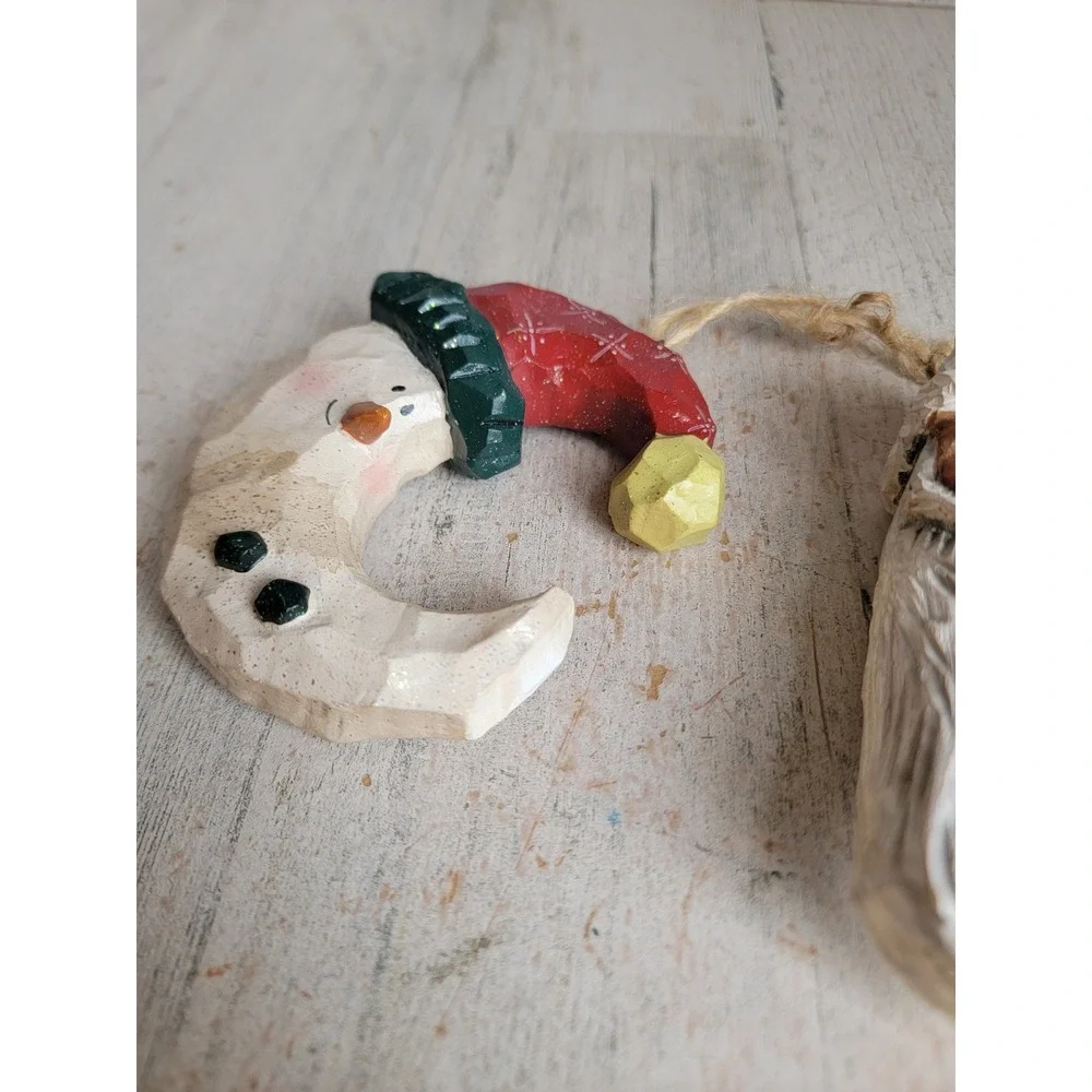 Rustic vintage Santa Claus wooden Moon crescent ornament Xmas set